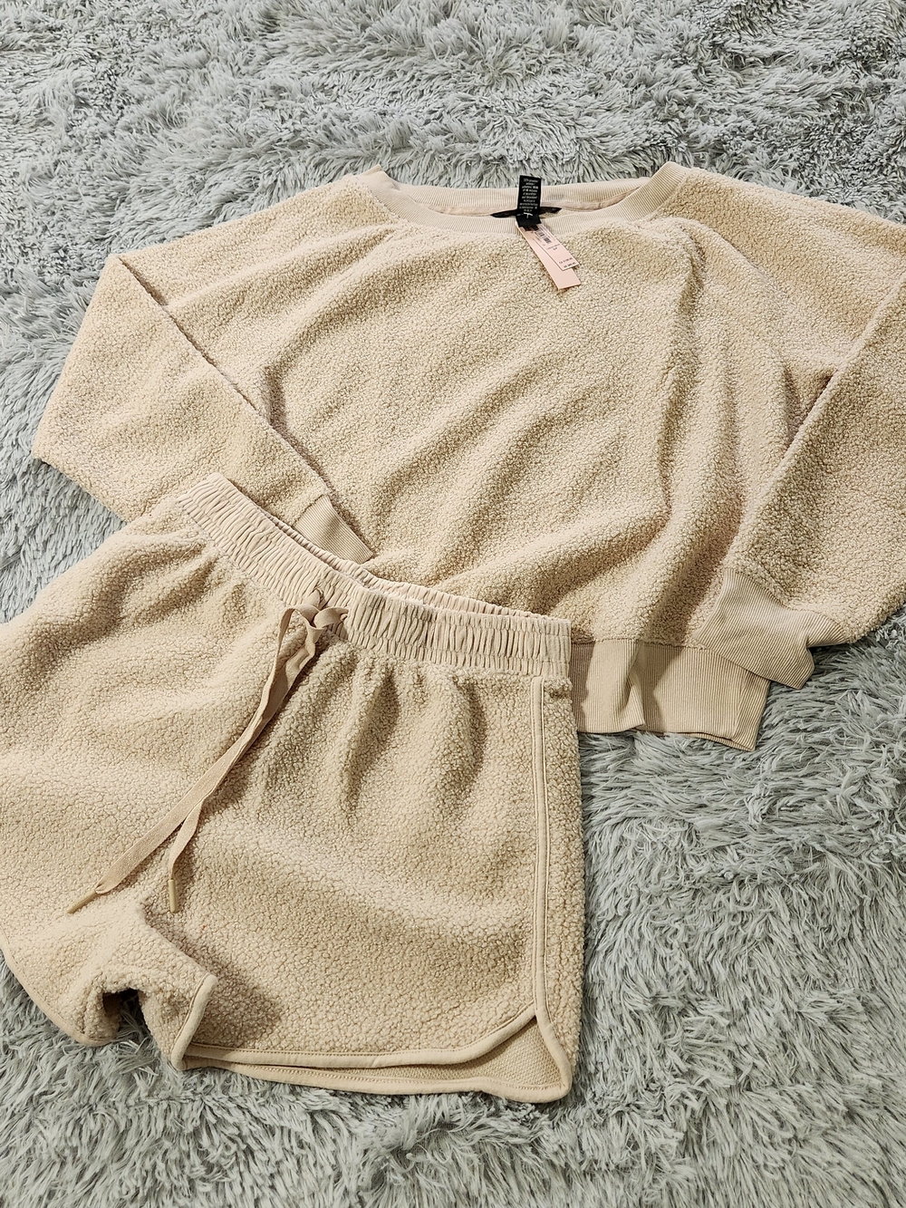 Victoria's Secret On Point Cream Shorts and Long Sleeve Top Set
